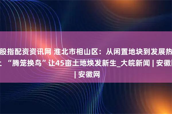 股指配资资讯网 淮北市相山区：从闲置地块到发展热土  “腾笼换鸟”让45亩土地焕发新生_大皖新闻 | 安徽网