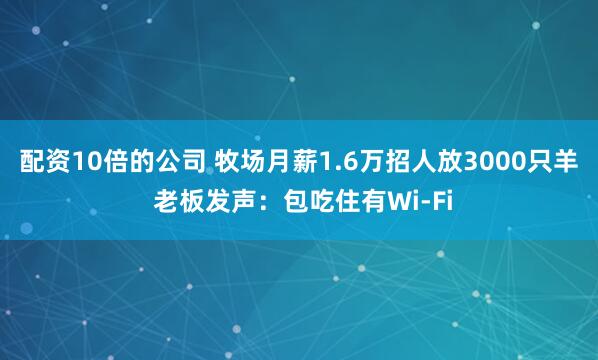 配资10倍的公司 牧场月薪1.6万招人放3000只羊 老板发声：包吃住有Wi-Fi